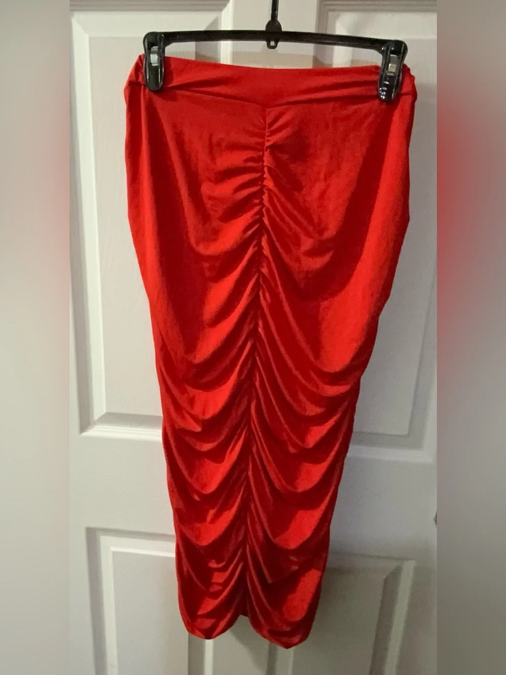 NWOT Akaily Red Velvet Ruched Crop Top Midi Skirt Set XXL
